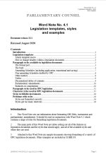 Cover of the Word Note 4.1 - Legislation templates, styles and examples